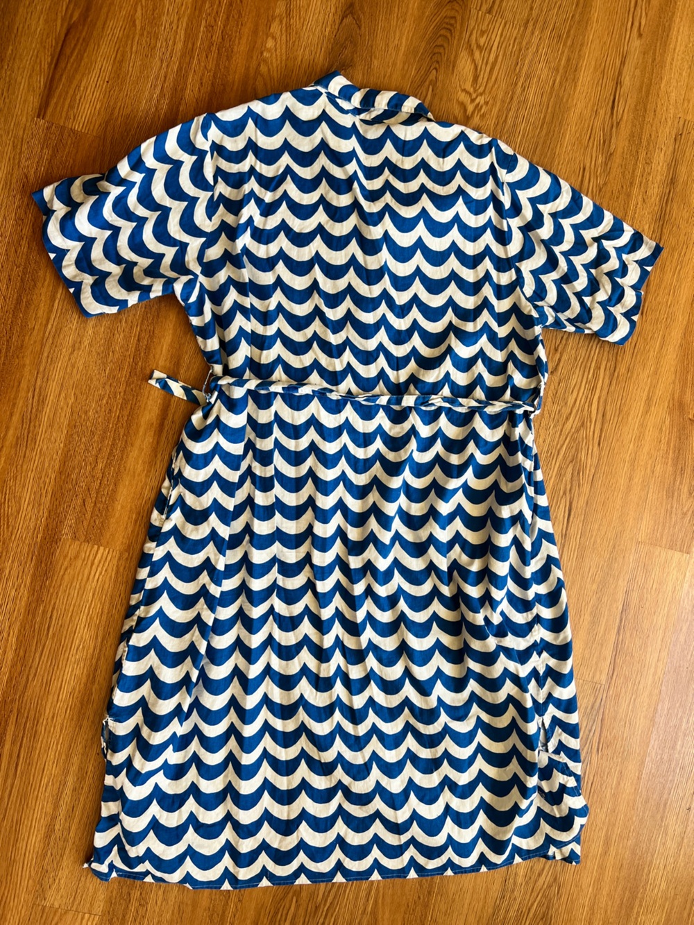 Marimekko Uniqlo XL Blue Wave Print Shirt Dress - Picture 6 of 7
